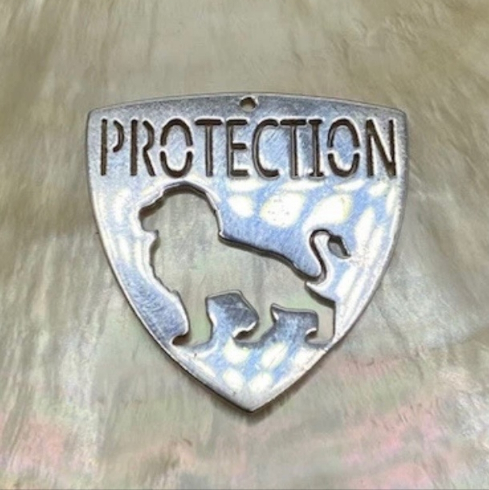 CUSTOM DESIGNED STERLING SILVER 925 ''PROTECTION'' LION TAG CHARM OR PENDANT